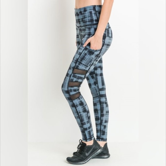 Mono B Pants - Highwaist Mesh & Dotted Plaid Pockets Full Legging